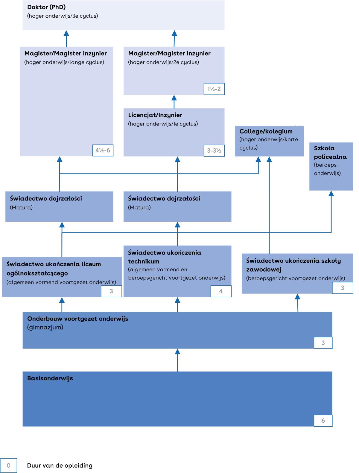 Dit is een schema van het oude Poolse onderwijssysteem.